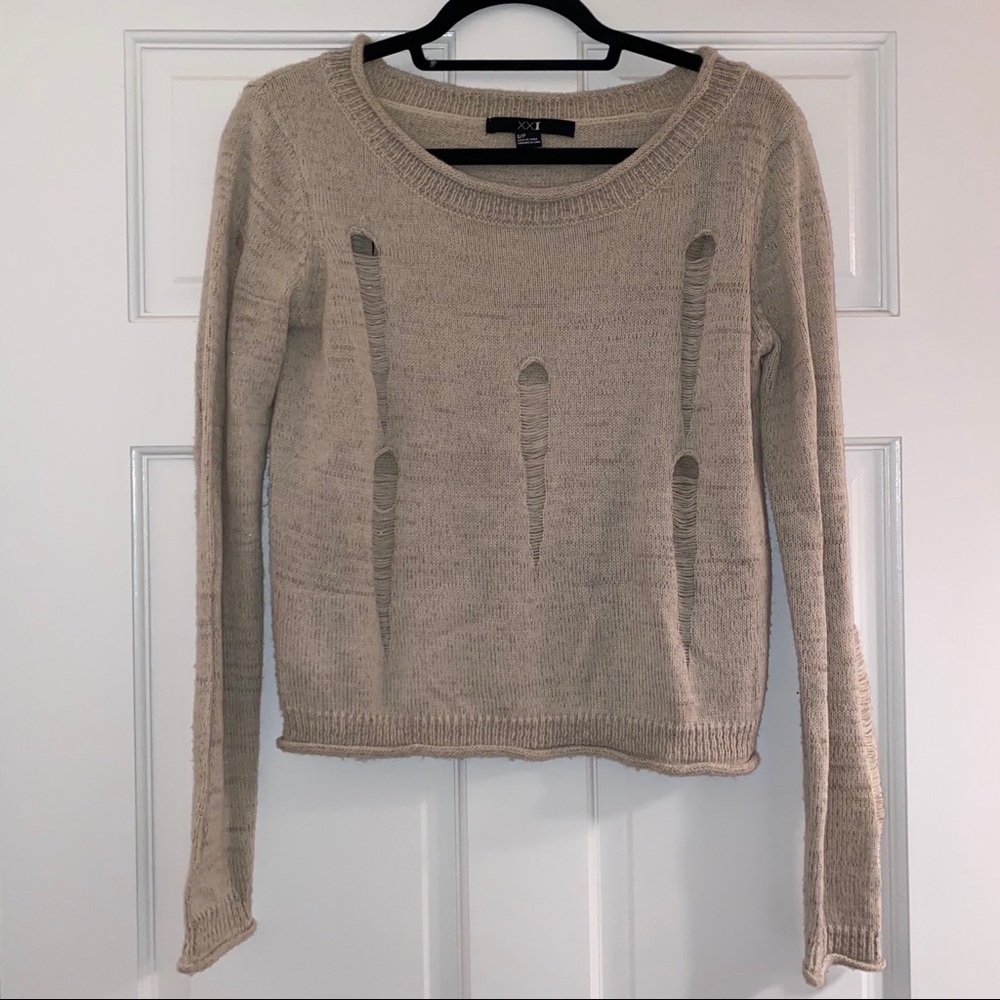 Forever 21 distressed ripped beige sweater